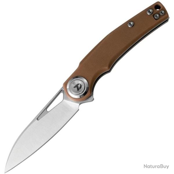 Couteau Dreamtech Button Lock Lame Acier D2 Sheepsfoot Manche G10 Brown DTK4130GBR