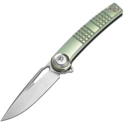 Couteau Dreamtech Button Lock Lame Acier M390 Drop Point Manche Pivot Ti Green DTK4129TGR