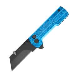 Couteau Utilitaire Oknife U1 Ultra Button Lock Lame C&eacute;ramique Manche Titane Bleu OKNU1ULTRASFB