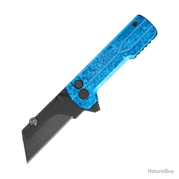 Couteau Utilitaire Oknife U1 Ultra Button Lock Lame C�ramique Manche Titane Bleu OKNU1ULTRASFB