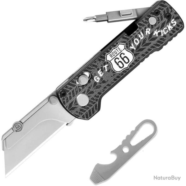 Couteau Utilitaire Oknife U1 Pro Rail Lock Lame SK5 Manche G10 Route 66 Noir Tournevis OKNU1PRORI66