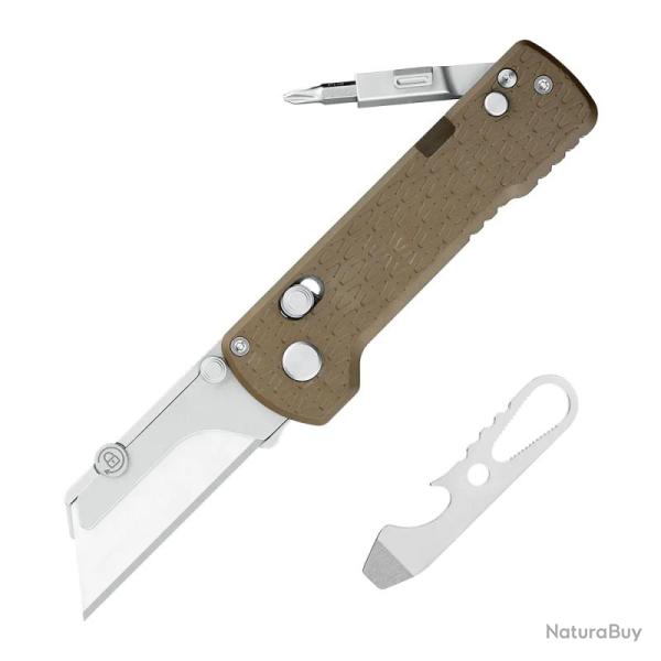 Couteau Utilitaire Oknife U1 Pro Rail Lock Lame SK5 Manche PEEK Brun D�sert Tournevis OKNU1PROPEEK