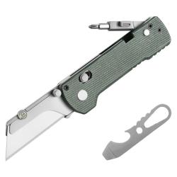 Couteau Utilitaire Oknife U1 Pro Rail Lock Lame SK5 Manche Micarta Vert Tournevis Int&eacute;gr&eacute; OKNU1PROGM