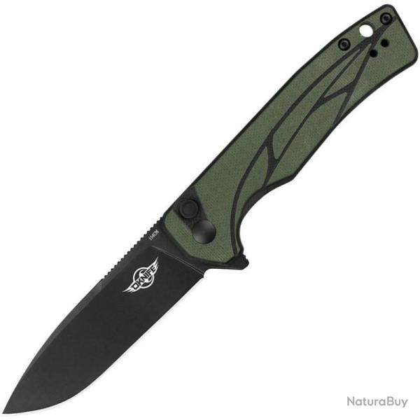 Couteau Oknife Mettle Button Lock Lame 154CM Manche G10 Noir et OD Vert OKNMETTLEODG