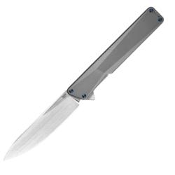 Couteau Oknife AION Liner Lock Lame M390 Drop Point Manche Titane Gris OKNAIONTI