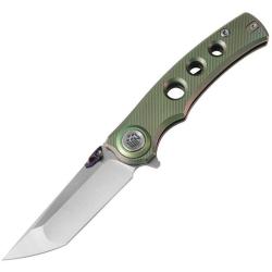 Couteau Dreamtech Button Lock Lame Acier M390 Tanto Manche Titane Vert Textur&eacute; DTK3915TGR