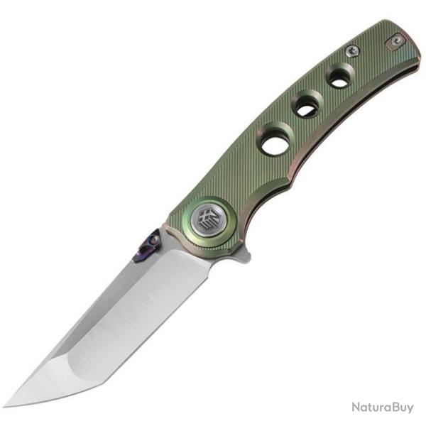 Couteau Dreamtech Button Lock Lame Acier M390 Tanto Manche Titane Vert Textur� DTK3915TGR