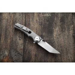 Couteau Dreamtech Button Lock Lame Acier M390 Tanto Manche Titane Gris Textur&eacute; DTK3915TG
