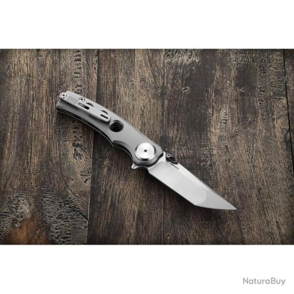 Couteau Dreamtech Button Lock Lame Acier M390 Tanto Manche Titane Gris Textur� DTK3915TG