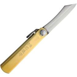 Couteau Higonokami SK Folder Lame Acier SK5 Manche Laiton &Eacute;tui Cuir Bordeaux Made In Japan HIGO01RS