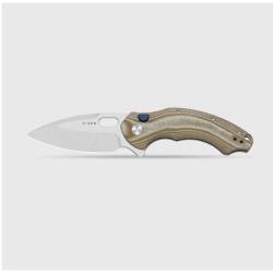 Couteau Kizer Roach XL Button Liner Lock Lame Acier 14C28N Satin Manche Norplex Micarta Marron