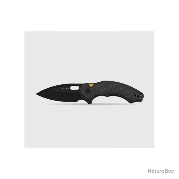 Couteau Kizer Roach XL Button Liner Lock Lame Acier 14C28N Black PVD Manche Micarta Noir KIV4477BDA2