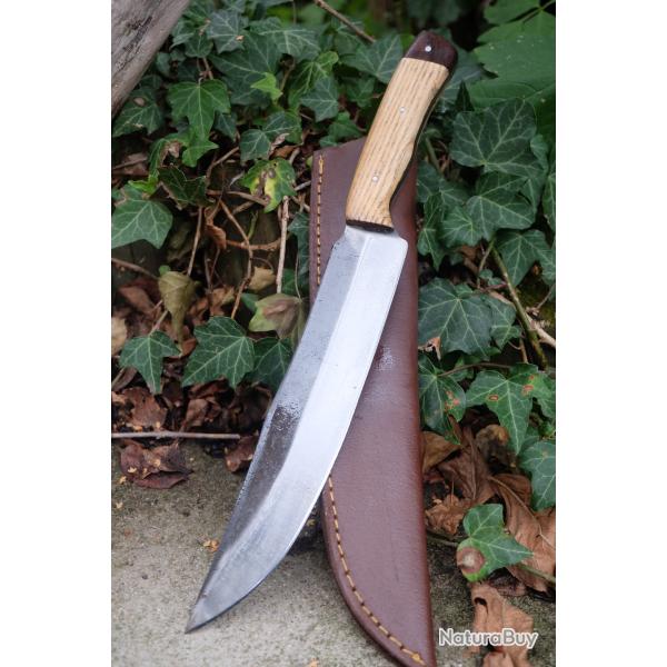 Couteau de Gaucho Argentin Bowie Lame Acier Carbone 1075 Etui Cuir Manche Bois Fabric Artisanale 001