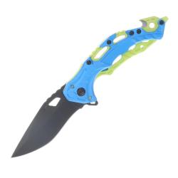 Couteau Pliant Rough Rider Rescue Lame Acier Inoxydable Manche Aluminium Bleu Liner Lock RR2762