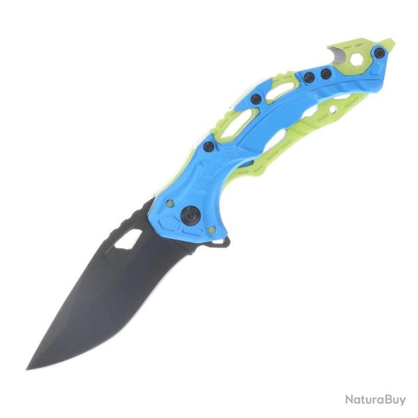Couteau Pliant Rough Rider Rescue Lame Acier Inoxydable Manche Aluminium Bleu Liner Lock RR2762
