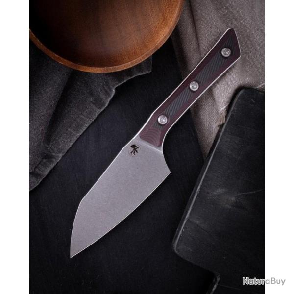 Couteau Microtech Santoku Lame Acier M390MK Manche G10 Black Cherry �tui Feutre MCT330010BC