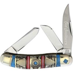 Couteau Rough Rider Sowbelly Stockman Lame Acier Inox Manche Pierre Rouge Bleu Slip Joint RR1753