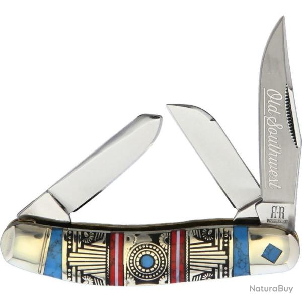 Couteau Rough Rider Sowbelly Stockman Lame Acier Inox Manche Pierre Rouge Bleu Slip Joint RR1753