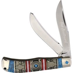 Couteau Rough Rider Old Southwest Trapper Lame Acier Inox Manche Pierre Rouge Bleu Slip Joint RR1752