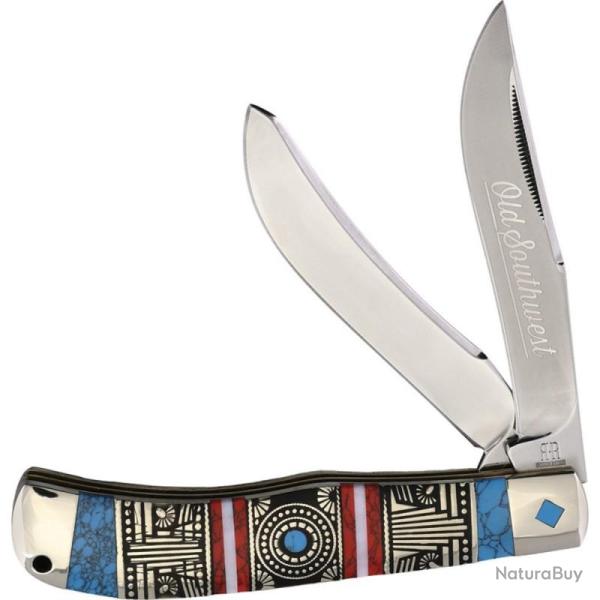Couteau Rough Rider Old Southwest Trapper Lame Acier Inox Manche Pierre Rouge Bleu Slip Joint RR1752
