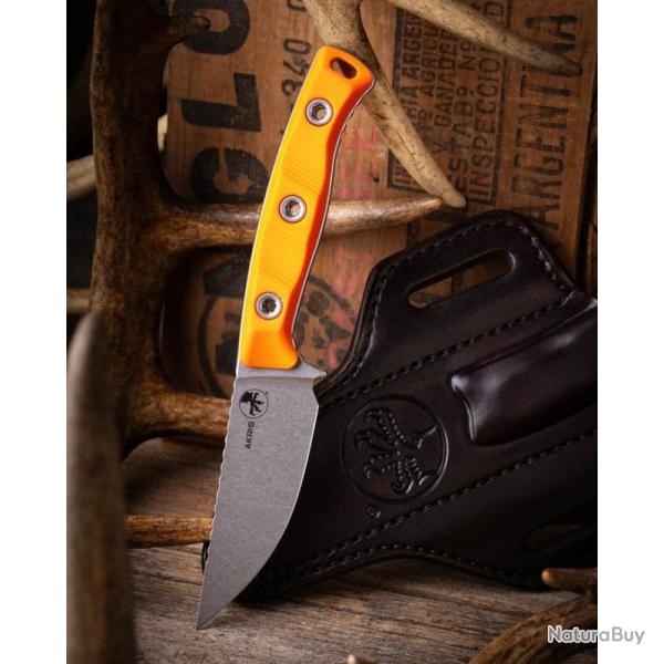 Couteau Fixe Microtech Akris Lame Acier M390MK Manche G10 Ember �tui Cuir Made In USA MCT9510EM1