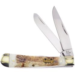 Couteau Pliant Frost Cutlery Trapper Lame Acier Inox Manche Os Fa&ccedil;on Bois de Cerf Beige Slip Joint