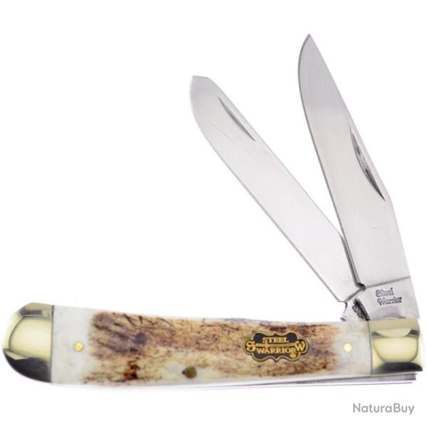 Couteau Pliant Frost Cutlery Trapper Lame Acier Inox Manche Os Fa�on Bois de Cerf Beige Slip Joint