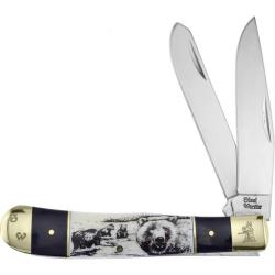 Couteau Pliant Frost Cutlery Trapper Lame Acier Inox Manche Corne et Os Noir/Blanc Slip Joint