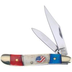 Couteau Pliant Frost Cutlery Peanut Lame Acier Inox Manche Os Lisse Bleu Blanc Rouge Slip Joint