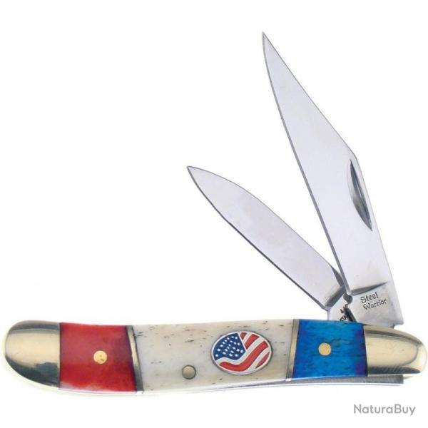 Couteau Pliant Frost Cutlery Peanut Lame Acier Inox Manche Os Lisse Bleu Blanc Rouge Slip Joint
