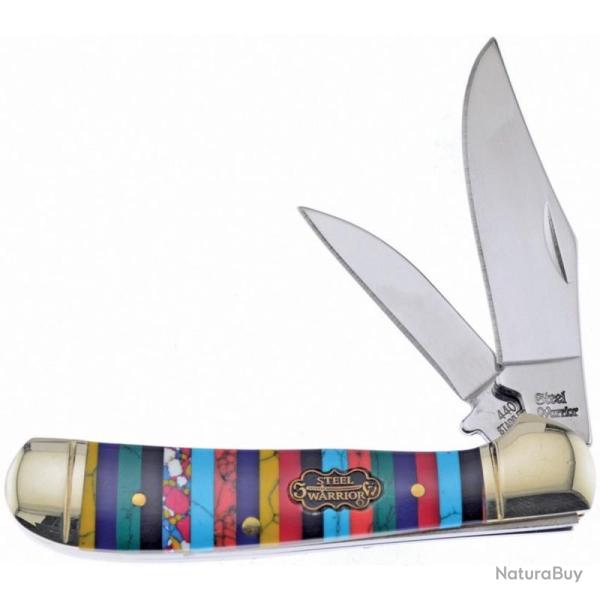 Couteau Pliant Frost Cutlery Copperhead Lame Acier Inox Manche Pierre Multicolore Lockback FSW104TQT