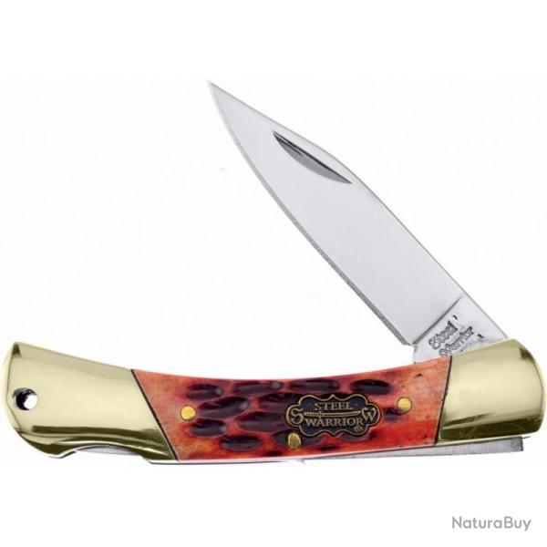 Couteau Frost Cutlery Steel Warrior Viper Lame Acier Inox Manche Os Jigged Rouge Lockback FSW102BPS