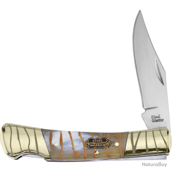 Couteau Pliant Frost Cutlery Barracuda Lame Acier Inox Manche Os Tigr� Beige Lockback FSW100TG
