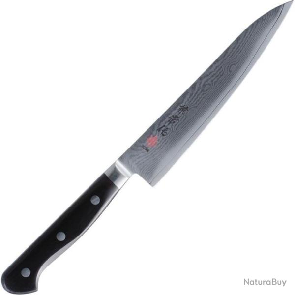 Couteau de Cuisine Kanetsune Grand Petty Lame Acier Damas Manche Bois Noir Made In Japan KT104