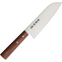 Couteau de Cuisine Kanetsune 555 Santoku Lame Acier DSR1K6 Manche Pakkawood Marron Made In KC360