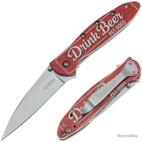 Couteau Pliant Kershaw Leek Lame Acier 14C28N Manche Aluminium Rouge Liner Lock A/O USA KS1660BEER