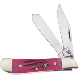 Couteau Pliant Frost Cutlery Dog Leg Trapper Lame Acier Inox Manche Os Jigged Rouge Slip Joint