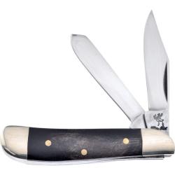Couteau Pliant Frost Cutlery Trapper Lame Acier Inox Manche Corne de Buffle Noir Slip Joint