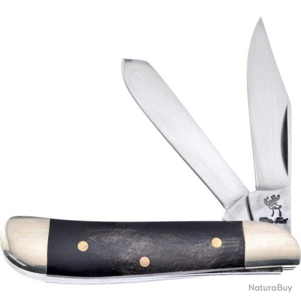 Couteau Pliant Frost Cutlery Trapper Lame Acier Inox Manche Corne de Buffle Noir Slip Joint