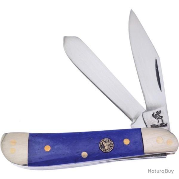 Couteau Pliant Frost Cutlery Dog Leg Trapper Lame Acier Inox Manche Os Lisse Bleu Slip Joint