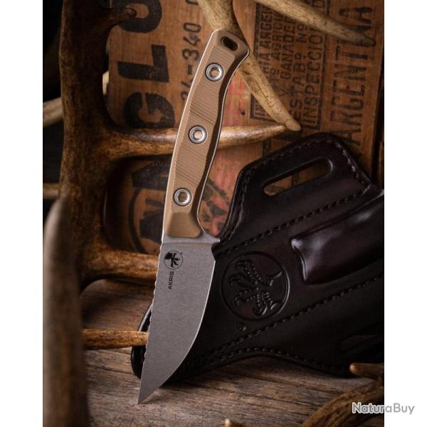 Couteau Fixe Microtech Akris Lame Acier M390MK Manche G10 Dark Earth �tui Cuir MCT9510DE1