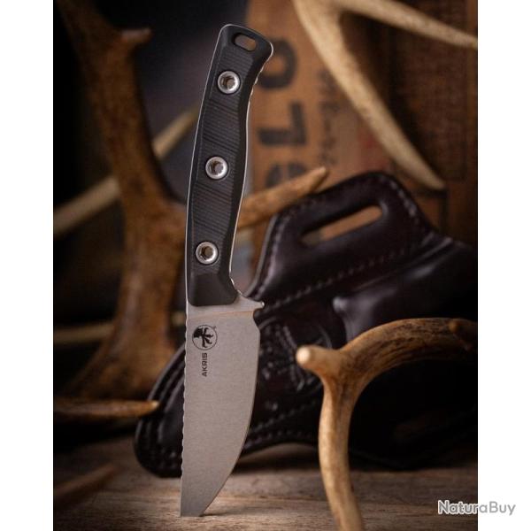 Couteau Fixe Microtech Akris Lame Acier M390MK Manche G10 Noir �tui Cuir Made In USA MCT9510BK1