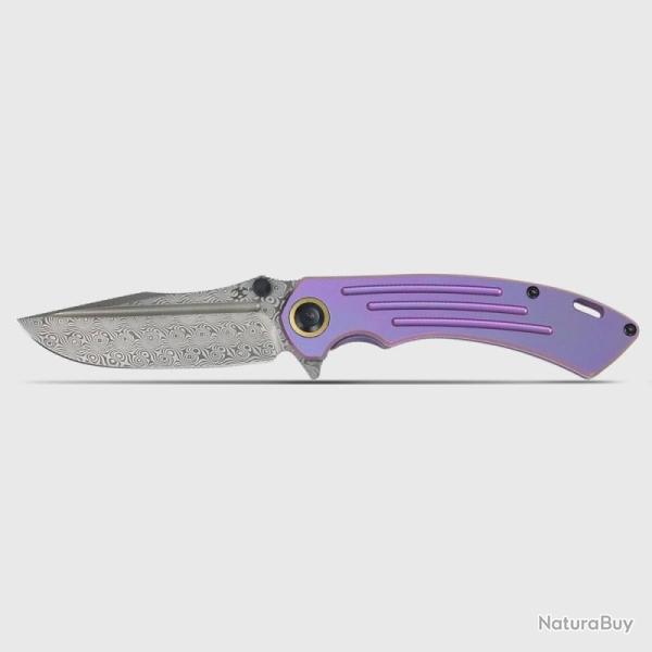 Couteau Kansept Knives Pretatout Lame Damas Manche Titane Violet Framelock K1032D5