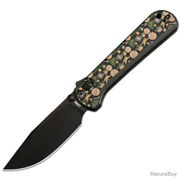 Couteau Pliant CJRB Bolt Lame Acier AR-RPM9 Manche G10 Noir Motif Boules de No�l Recoil Lock