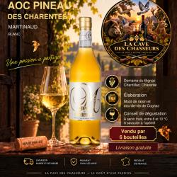 Exceptionnel lot de 6 Pineau des Charentes de la Distillerie Martinaud blanc 75cl