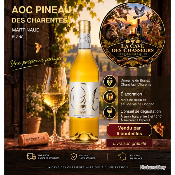 Exceptionnel lot de 6 Pineau des Charentes de la Distillerie Martinaud blanc 75cl