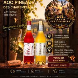 Exceptionnel lot de 6 Pineau des Charentes de la Distillerie Martinaud 3 rouge et 3 blanc en 75cl