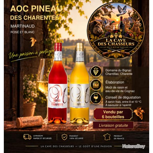 Exceptionnel lot de 6 Pineau des Charentes de la Distillerie Martinaud 3 rouge et 3 blanc en 75cl
