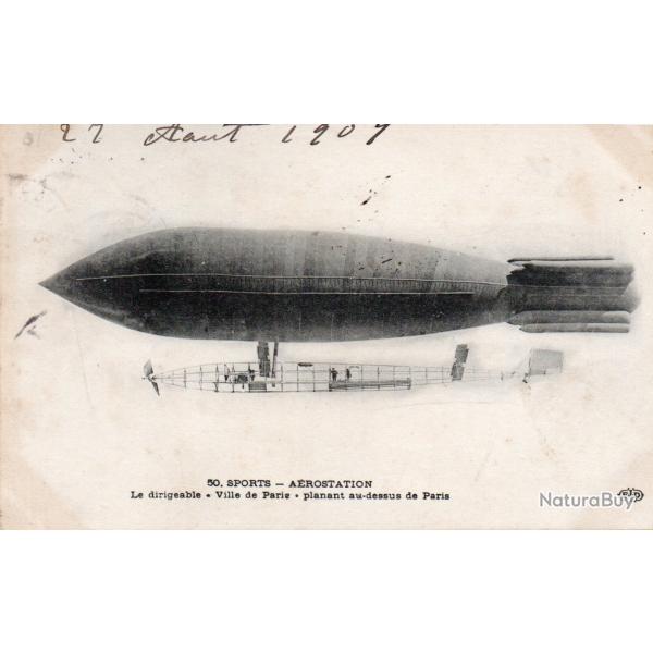 Carte postale ancienne 1907 - Dirigeable Ville de Paris -N�8814