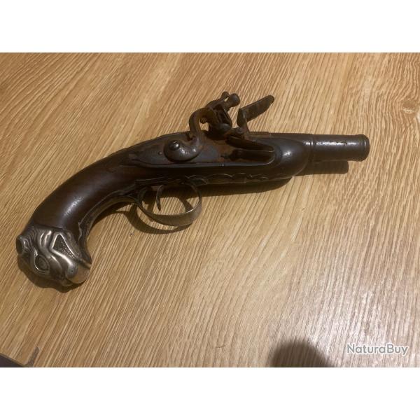 Pistolet de poche ou de voyage � silex, fin XVIIle / d�but XIXe si�cle - M�canique sous tension